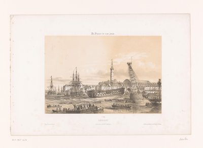 Utsikt over Arsenal ved havnen i Lorient lorient. Interiør i havnemilitæret (tittel på objekt) Contemporary France (serietittel) La France de nos jours (serietittel på objekt) av Louis Le Breton
