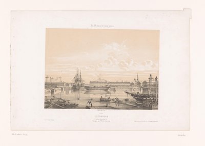 Utsikt over Bassin Napoléon III ved havnen i Cherbourg Cherbourg. Bassin Napoléon III (tittel på objekt) Contemporary France (serietittel) La France de nos jours (serietittel på objekt) av Louis Le Breton