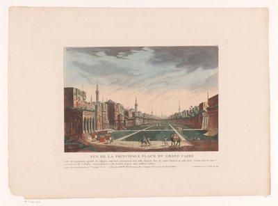 Utsikt over et torg i Kairo Vue de la Principale Place du Grand Caire (tittel på objekt) Bylandskap i Italia, Spania og Egypt (serietittel) av Louis Lecoeur