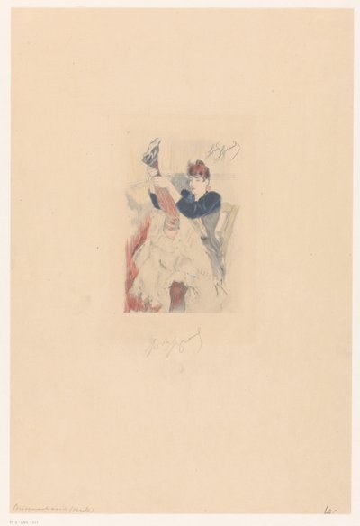 Cancan-danser gjør en fleksibilitetsøvelse Brisement assis (seule) (tittel på objekt) av Louis Legrand (signed by artist)