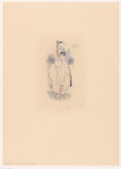 Cancan-danser med benet strukket bak hodet La jambe derrière la tête (tittel på objekt) av Louis Legrand (signed by artist)