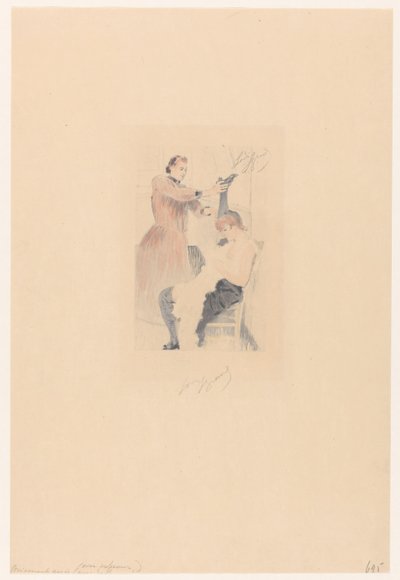 Cancan-danser sitter på en stol mens han gjør en fleksibilitetsøvelse Brisement assis (avec professeur) (tittel på objekt) av Louis Legrand (signed by artist)