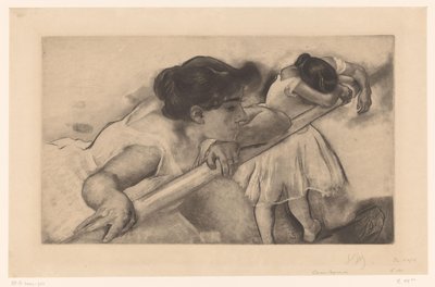 To ballerinaer ved en ballettbar En nage (tittel på objekt) Unge ballerinaer (serietittel) Les Petites du ballet (serietittel) av Louis Legrand (signed by artist)