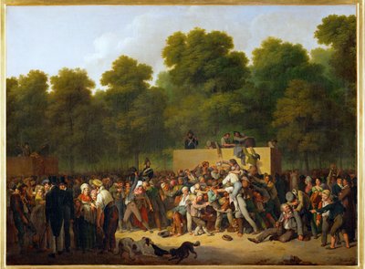 Utdeling av vin og mat på Champs-Élysées (maleri på lerret) av Louis Leopold Boilly