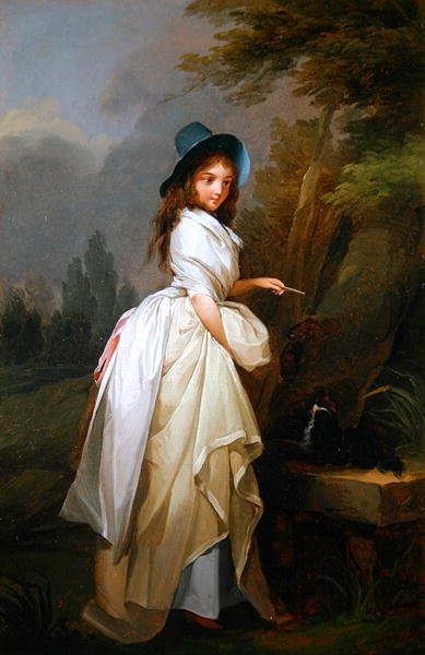 Dame leker med hunden sin (olje på lerret) av Louis Leopold Boilly