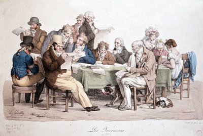 Menn som leser aviser - gravering av Louis Boilly med tittelen "" Les journaux"" av Louis Leopold Boilly