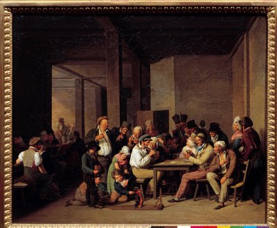Players in a Cabaret Painting av Louis Leopold Boilly (1761-1845) 1800-tallet. Mål: 0,37x0,47m. av Louis Leopold Boilly