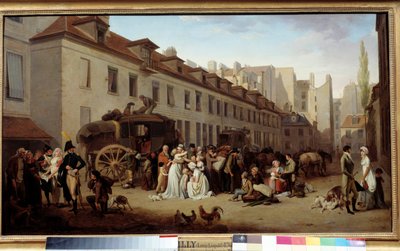 The Arrival of a Diligence in the Courtyard of Messageries Maleri av Louis Leopold Boilly (1761-1845). 1803. . av Louis Leopold Boilly