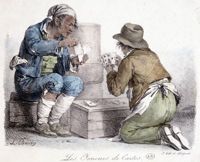 Kortspillerne, gravering av L. Boilly, ca 1820. av Louis Leopold Boilly