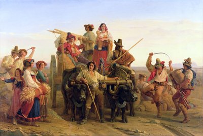 Ankomsten av innhøstingsmaskiner i de pontinske myrene, 1830 av Louis Leopold Robert