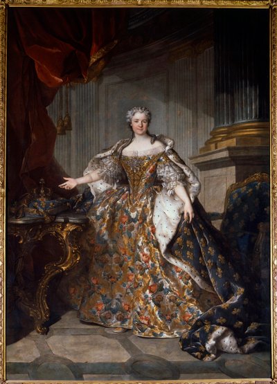Portrett av Marie Lesczinska (Lesczynska) (1703-1768) Dronning av Frankrike Maleri av Louis Tocque (1696-1772) 1740 Søn. 2,77x1,91 m - Portrett av Marie Leczinska (Leszczynska) (1703-1768) - Maleri av Louis Tocque (1696-1772), olje på lerret (277x7x191 cm) av Louis Tocqué