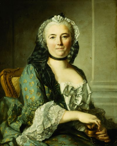 Portrett av en dame, sittende, halv lengde, med snusboks, av Louis Tocqué