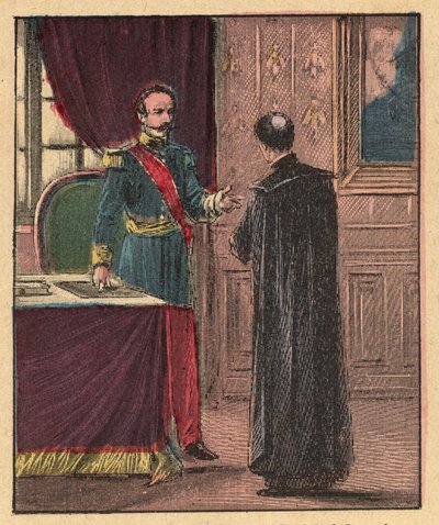 Napoleon III og Louis-Gaston de Segur (Louis Gaston de Segur) (1820-1881) Fransk biskop i Elysee - - Gravering fra "" Religiøs lære ved øynene. Wonderful Album» av Louis Maitrejean og Georget Ramond - Frankrike 1910 av Louis Maitrejean