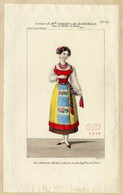 Frøken Noblet som Fenella. Kostymedesign for operaen La muette de Portici, 1828. av Louis Maleuvre