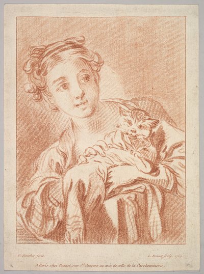 En ung jente som holder en katt, 1769. av Louis Marin Bonnet