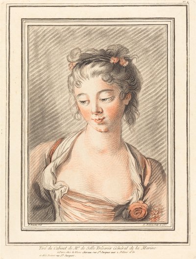Byste av en ung kvinne som ser ned, 1773 eller senere. av Louis Marin Bonnet