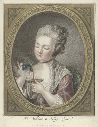 Byste av en ung kvinne som drikker kaffe The Woman ta King Coffee (tittel på objekt) av Louis Marin Bonnet