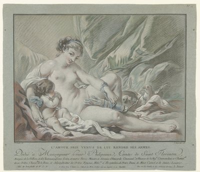Amor ber Venus om å returnere pilene sine L'Amour prie Venus de lui rendre ses armes (tittel på objekt) av Louis Marin Bonnet