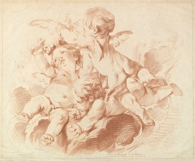 LAir The Air: A Group of Three Putti on Clouds, 1700-tallet. av Louis Marin Bonnet