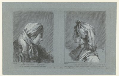 Portrett av en muscovy melkepike og en finsk hushjelp Tête de laitiere Moscovite (tittel på objekt) Tête de Servante Finoise (tittel på objekt) av Louis Marin Bonnet