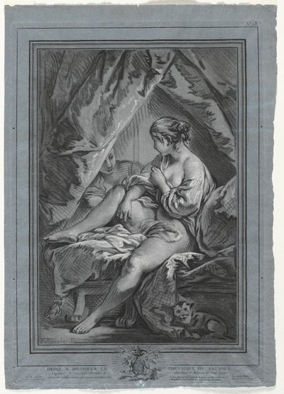 Ung kvinne sitter på en seng, 1764-1767. av Louis Marin Bonnet