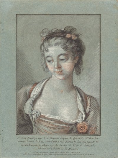 Byste av en ung kvinne som ser ned av Louis Marin Bonnet after François Boucher