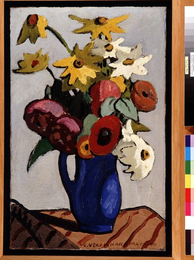 Bukett blomster i blå vase Maleri av Louis Mathieu Verdilhan (1875-1928) Dim. 71,5x45,5 cm Obligatorisk omtale: Samling fondation hilsen de Provence, Marseille av Louis Mathieu Verdilhan