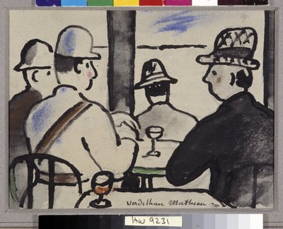 Fire karakterer i baren (akvarell) av Louis Mathieu Verdilhan