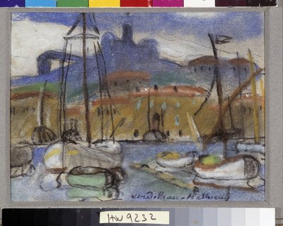 La Bonne Mère Vue de Marseille fra havnen med Cathedrale Notre Dame de la Garde (Notre-Dame-de-la-Garde), også kalt "Bonne Mère". Pastell av Louis Mathieu Verdilhan (1875-1928) Obligatorisk omtale: Collection foundation regards de Provence, Marse av Louis Mathieu Verdilhan