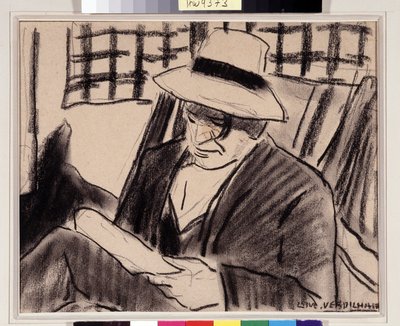 Selvportrett med hatt Tegning av Louis Mathieu Verdilhan (1875-1928) Dim. 23x29 cm Obligatorisk omtale: Collection fondation regards de Provence, Marseille av Louis Mathieu Verdilhan