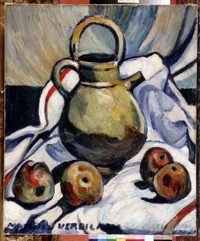 Stilleben med mugge og epler Maleri av Louis Mathieu Verdilhan (1875-1928) Dim. 55x46 cm Obligatorisk omtale: Samlingsstiftelsen hilsen Provence, Marseille av Louis Mathieu Verdilhan