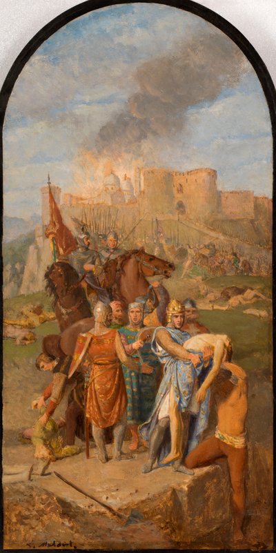 Skisse for Saint-Sulpice-kirken: Saint Louis begraver pesten ..., mellom 1864 og 1870. av Louis Matout