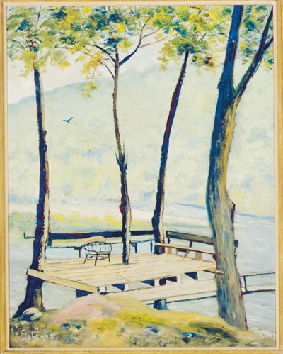 Landing (olje på kort lagt ned om bord) av Louis Michel Eilshemius