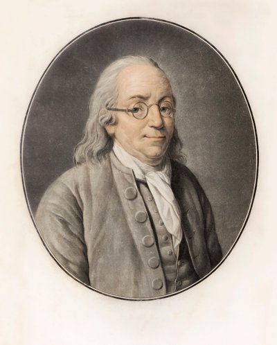 Benjamin Franklin. Portrett (gravering) av Louis Michel van (after) Loo