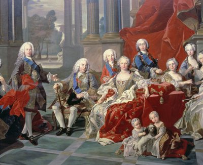 131 0794093/1 Familien til Philip V av Spania (1683-1746) detalj som skildrer kongen, hans andre kone Elizabeth Farnese og den fremtidige Ferdinand VI av Louis Michel van Loo