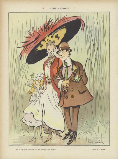 Høsten regner. Illustrasjon for Le Rire av Louis Morin