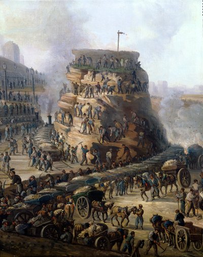 Keiser Napoleon III (1808-73) og keiserinne Eugenie (1829-1920) besøkte Chaillot-høyden mens de ble jevnet med jorden, 1867 (detaljer) av Louis Moullin