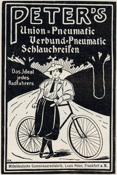 Annonse for Peters pneumatiske sykkeldekk, 1898 av Louis Peter