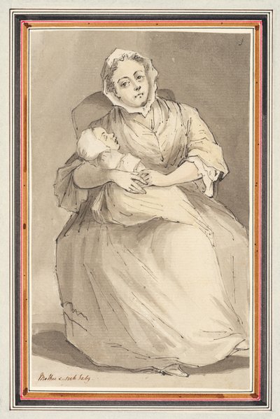Sittende kvinne og barn (blyant, penn og blekk og akvarell på papir) av Louis Philippe Boitard