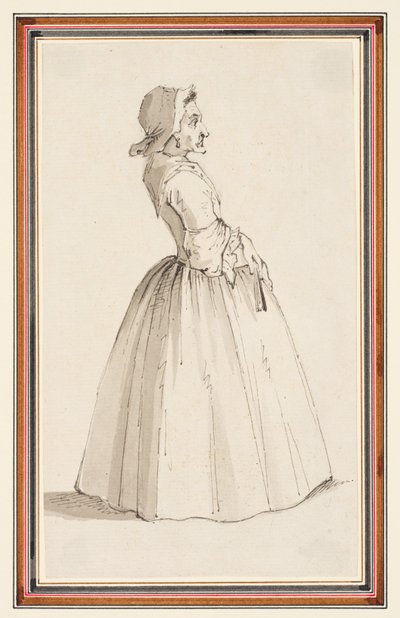 Stående kvinne, vendt mot høyre (blyant, penn og blekk og akvarell på papir) av Louis Philippe Boitard