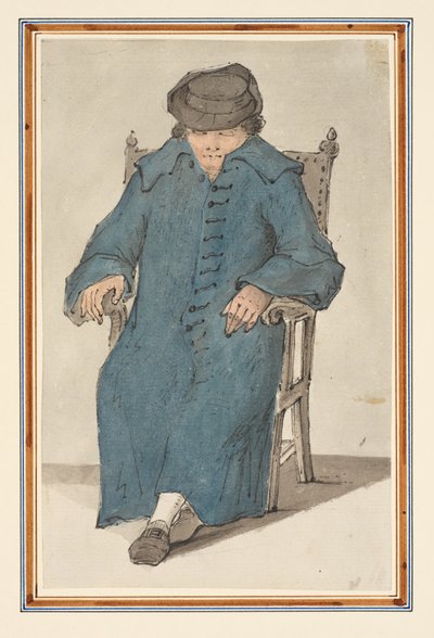 Studie av en sovende mann, sittende i full lengde i en stol (blyant, penn og blekk og akvarell på papir) av Louis Philippe Boitard