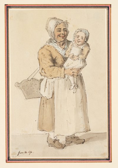 Studie av en kvinne og et barn hentet fra livet (blyant, penn og blekk og akvarell på papir) av Louis Philippe Boitard