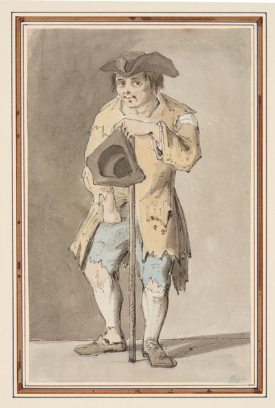 Studie av en tigger (blyant, penn og blekk og akvarell på papir) av Louis Philippe Boitard