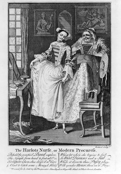 The Harlots Nurse eller Modern Procuress, pub. 1750 (bw gravering) av Louis Philippe Boitard