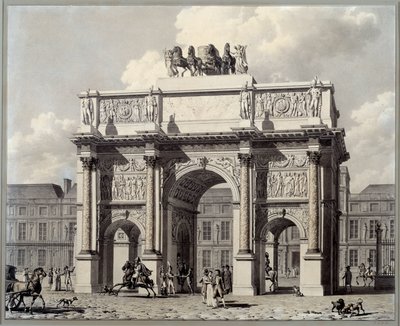 Utsikt over triumfbuen til karusellen i Paris. Tegning i penn og blekk med vask av Pierre Louis Balard (1764 - 1846) av Louis Pierre Baltard