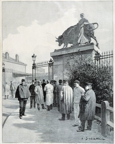 Streiker ved slakteriet Villette av Louis Remy Sabattier