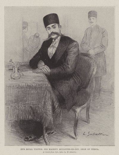 Vår kongelige besøkende, Hans Majestet Muzaffer-ed-Din, Shah av Persia av Louis Remy Sabattier