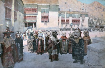 Vårfestival i Himis -klosteret, Tibet (lito) av Louis Remy Sabattier