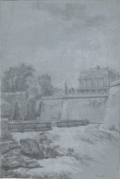 Utsikt over parken og en fløy av Saint-Cloud-slottet av Louis Rolland Trinquesse
