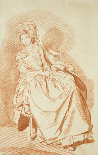 Studie av en sittende dame (rødt kritt på papir) av Louis Rolland Trinquesse